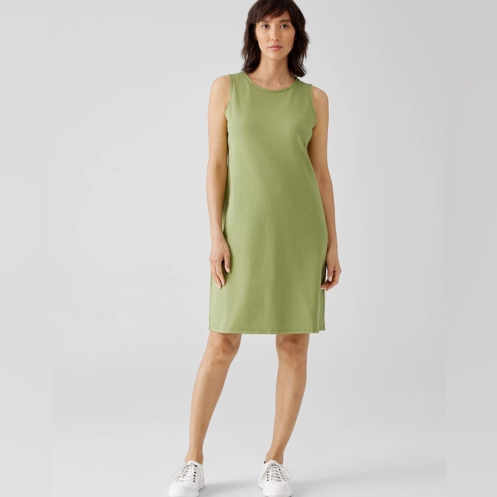 Eileen Fisher Green Traceable Cotton Jersey Tank Dress